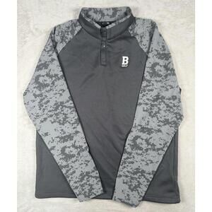Adidas Mens Large 1/4 Snap Gray Camo Pullover Fleece Stretch Golf Initial B Logo